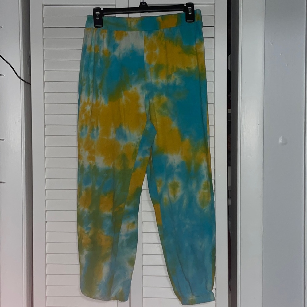 Medium sized sweat pants. Blue and Yellow Tie-die. Shein